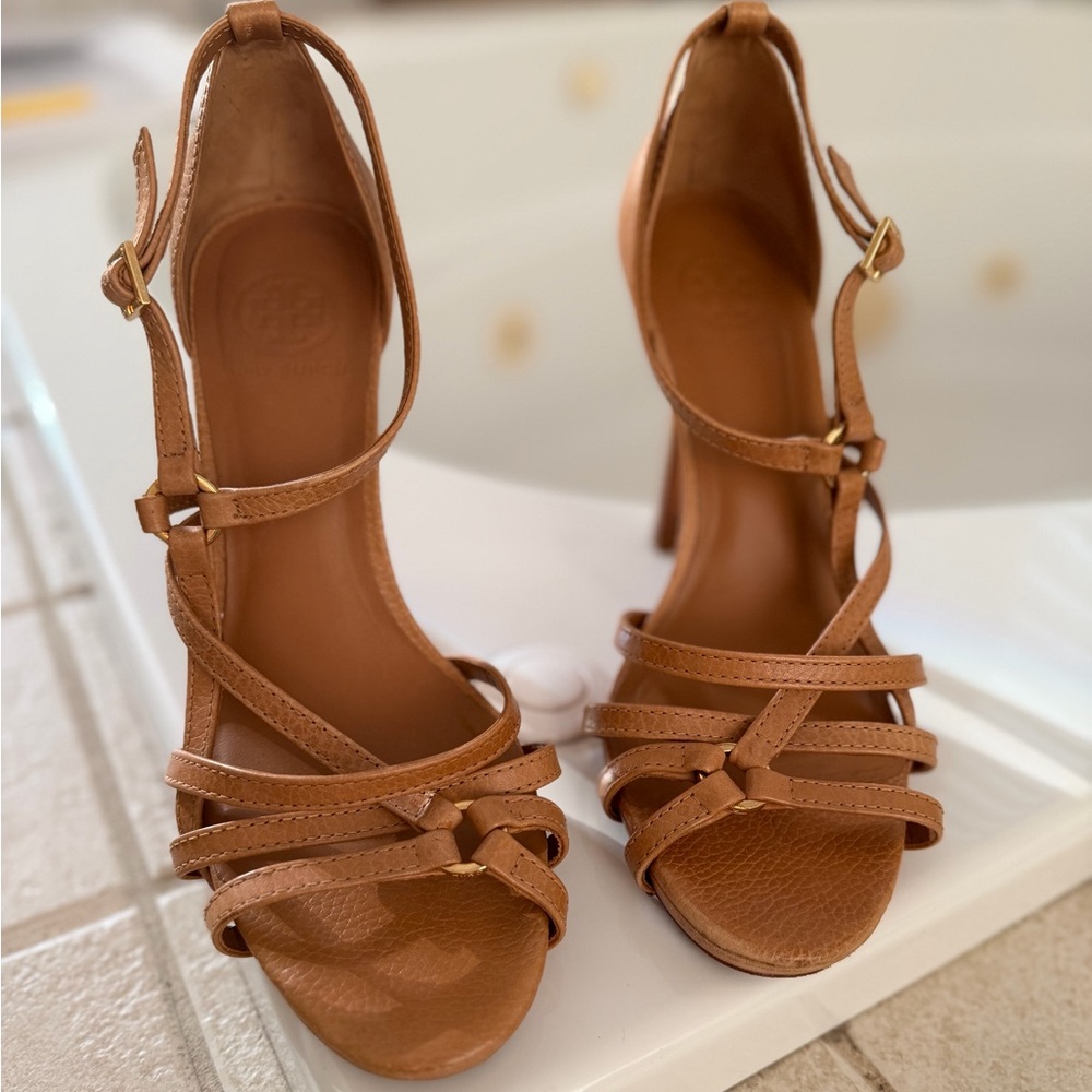 Tory Burch Tan Leather Strappy High Heel Sandals